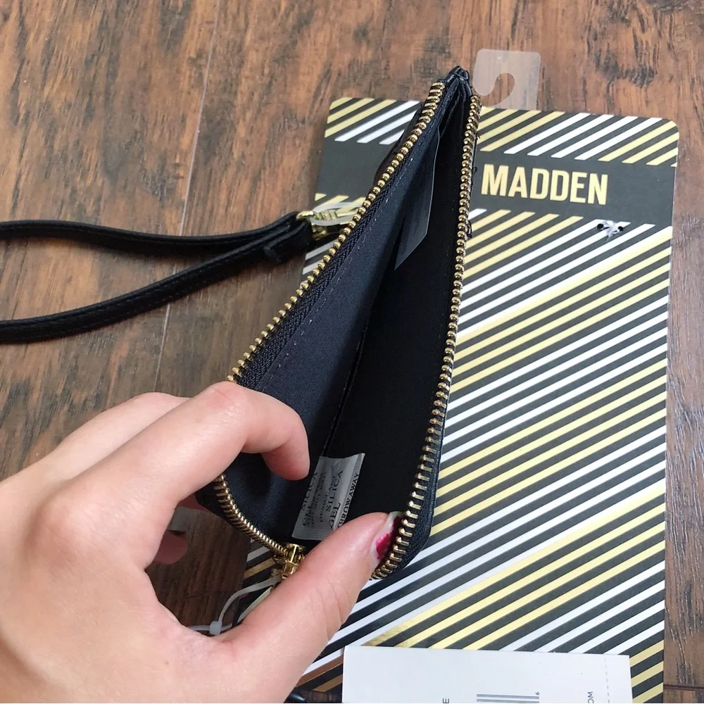 Steve Madden Black Leather Cardholder Wristlet